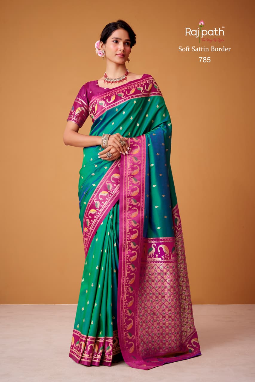 Flamingo Sattin Rajpath Sarees Exporter