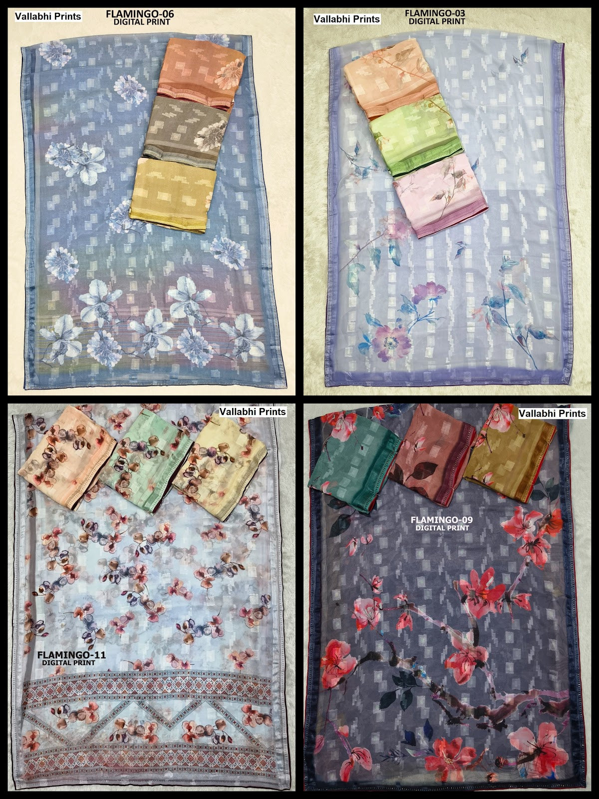 Flamingo Vallabhi Prints Georgette Sarees Manufacturer