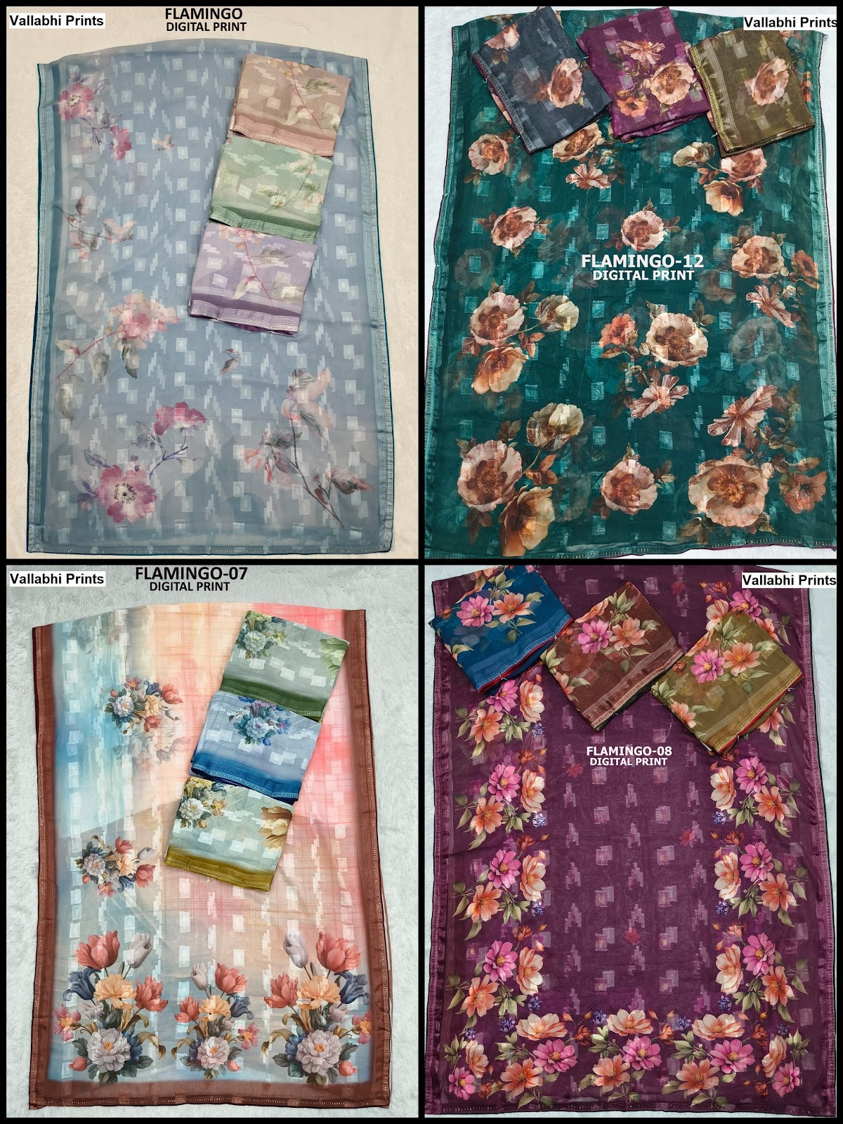 Flamingo Vallabhi Prints Georgette Sarees Manufacturer