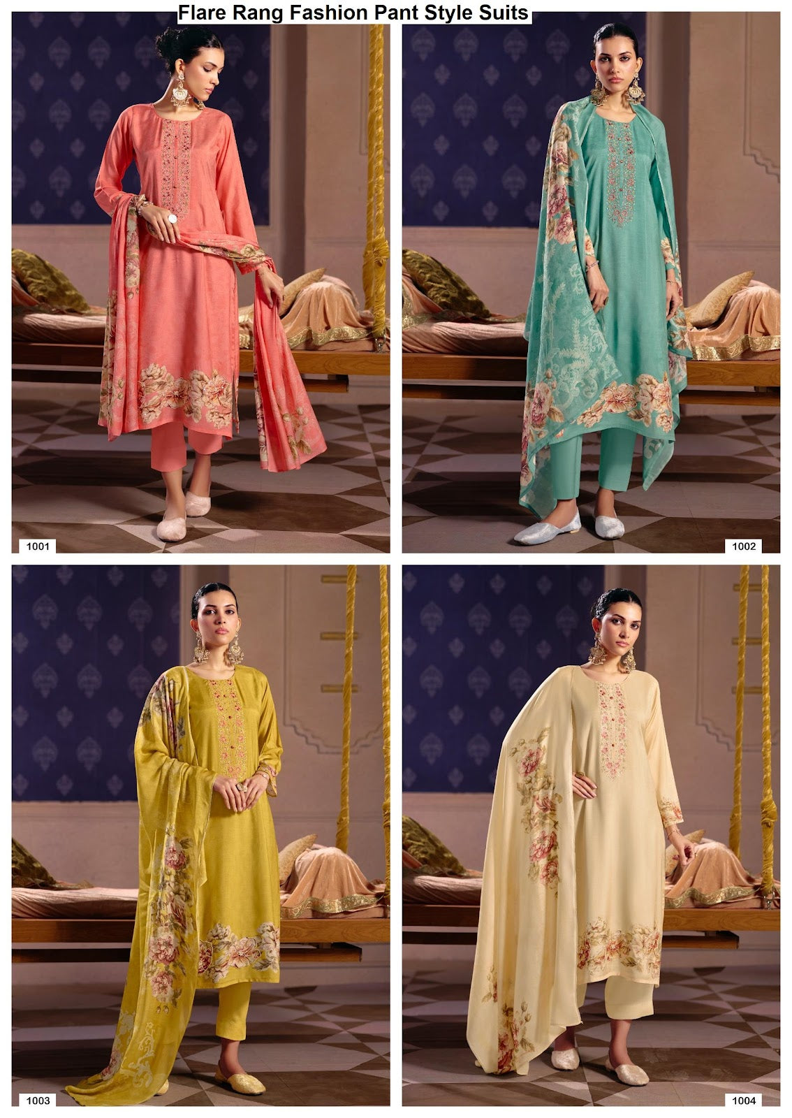 Flare Rang Fashion Viscose Muslin Pant Style Suits Exporter Gujarat