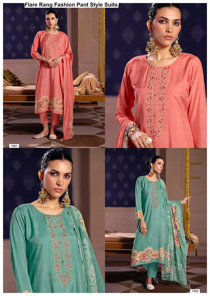 Flare Rang Fashion Viscose Muslin Pant Style Suits Exporter Gujarat