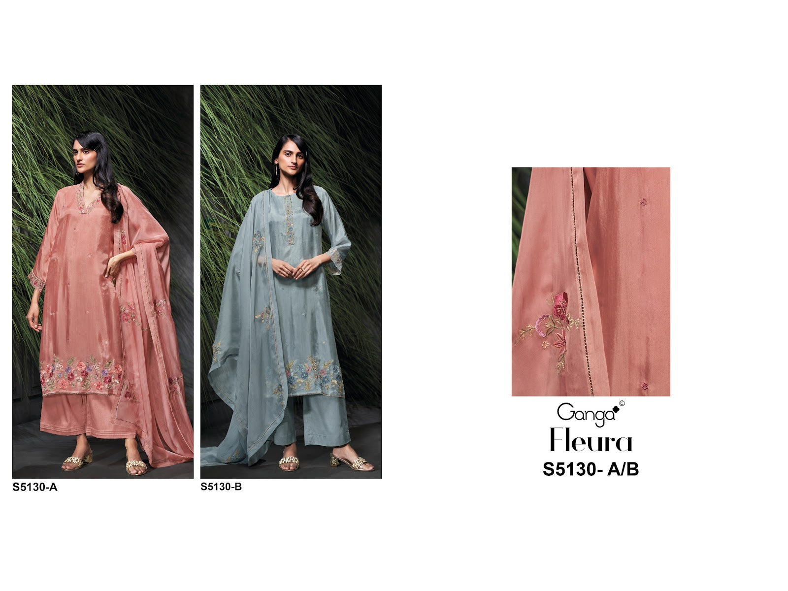 Fleura S5130 Ganga Habutai Silk Plazzo Style Suits Manufacturer Ahmedabad