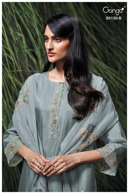 Fleura S5130 Ganga Habutai Silk Plazzo Style Suits Manufacturer Ahmedabad