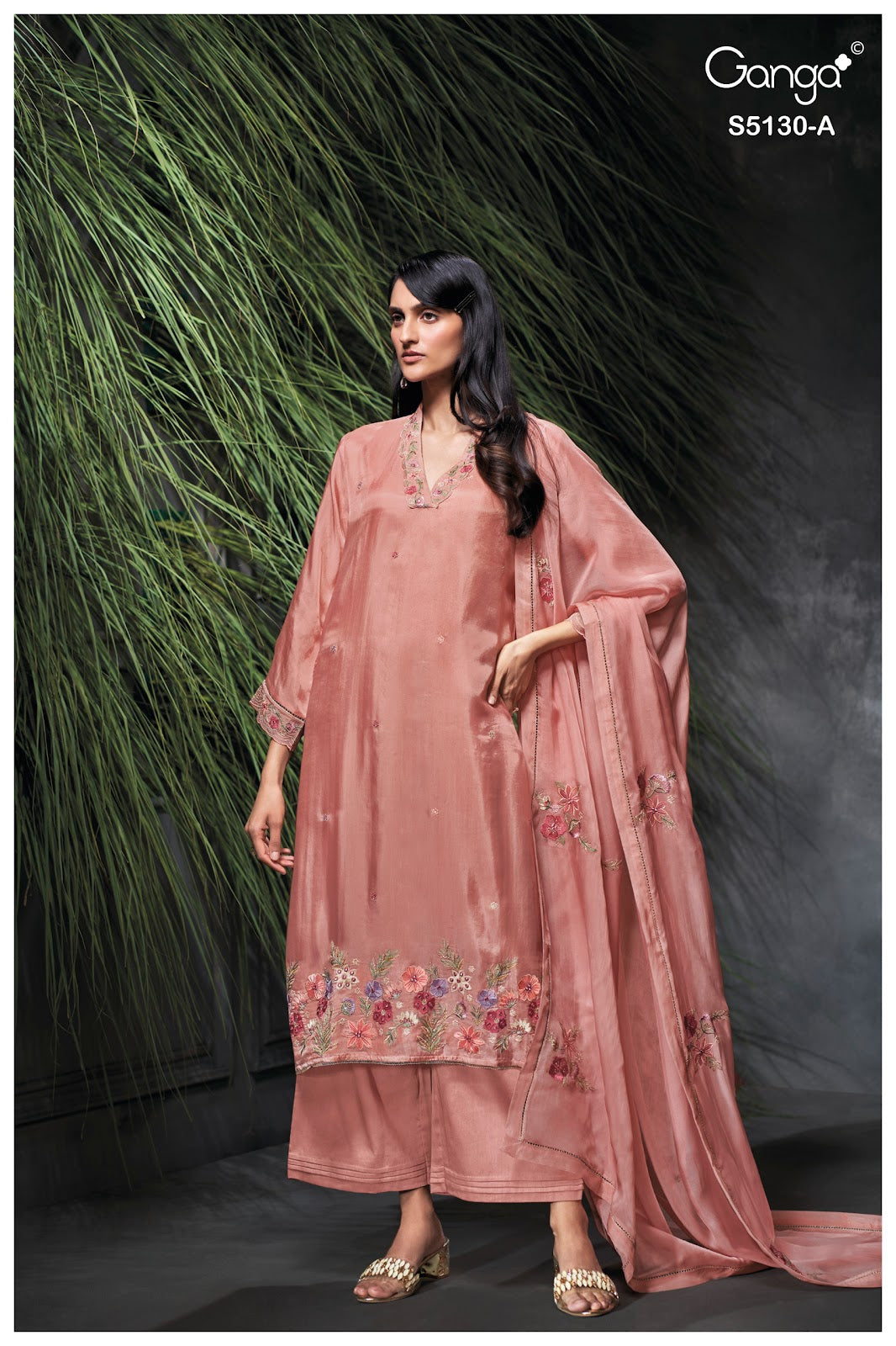 Fleura S5130 Ganga Habutai Silk Plazzo Style Suits Manufacturer Ahmedabad