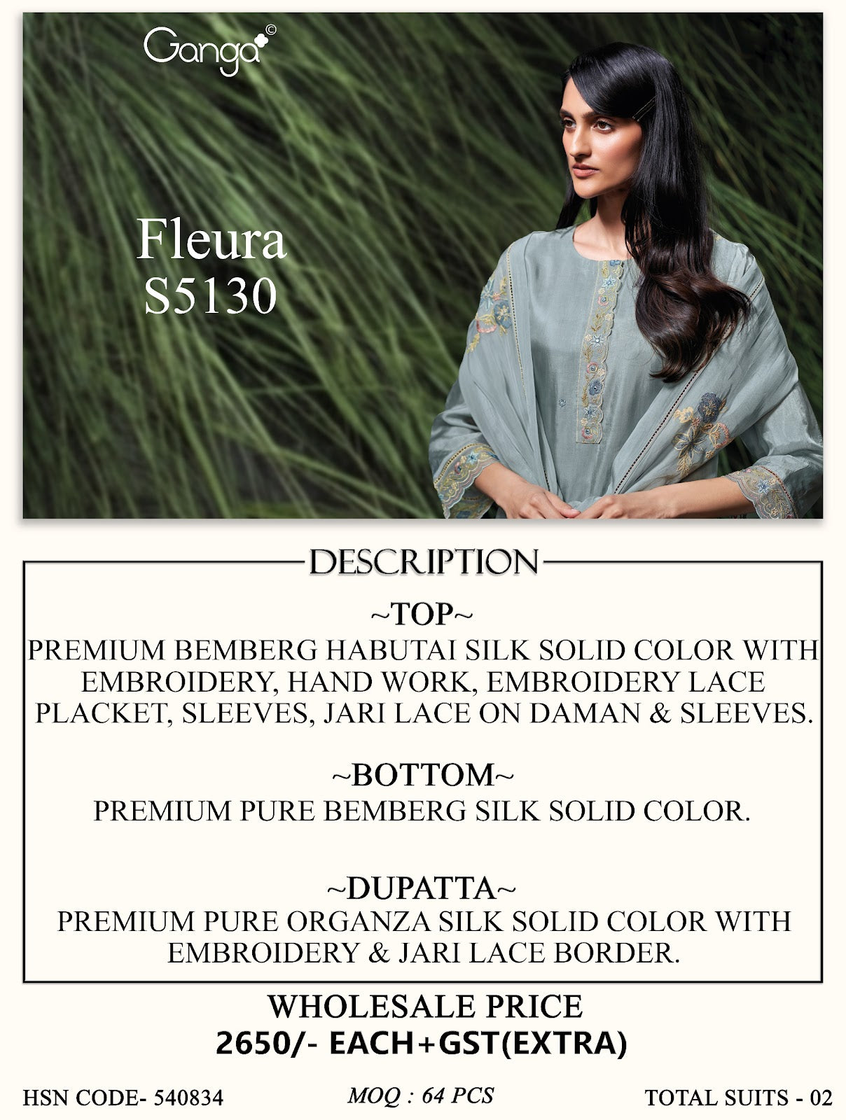 Fleura S5130 Ganga Habutai Silk Plazzo Style Suits Manufacturer Ahmedabad