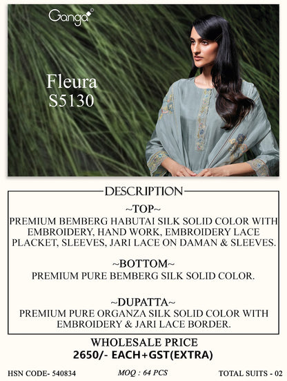 Fleura S5130 Ganga Habutai Silk Plazzo Style Suits Manufacturer Ahmedabad