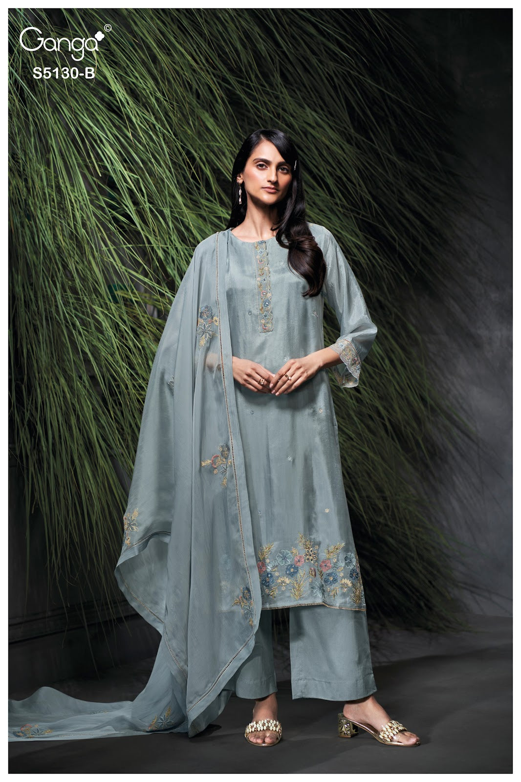 Fleura S5130 Ganga Habutai Silk Plazzo Style Suits Manufacturer Ahmedabad