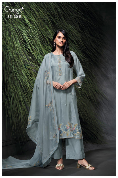 Fleura S5130 Ganga Habutai Silk Plazzo Style Suits Manufacturer Ahmedabad