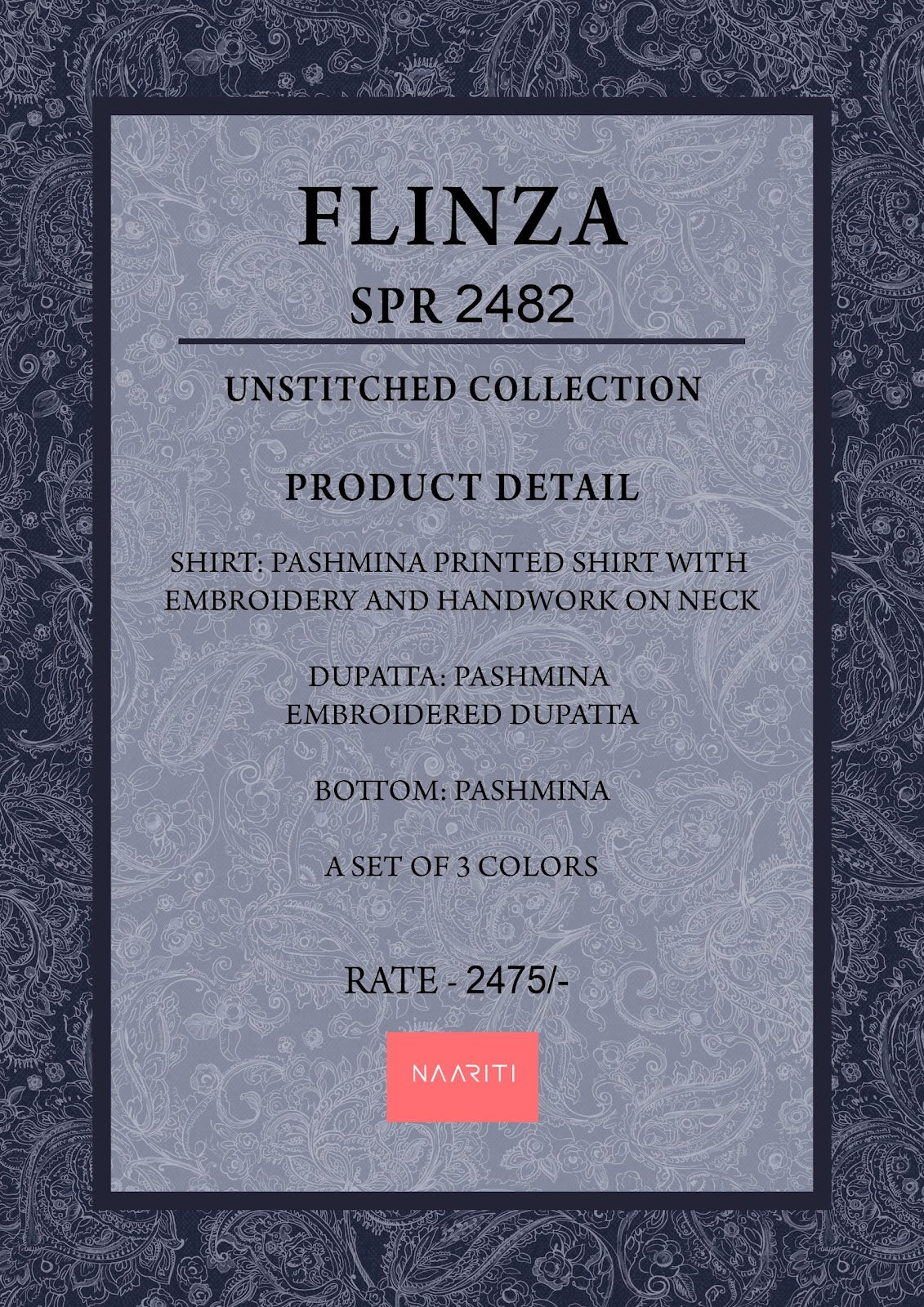 Flinza Naariti Pashmina Suits Exporter