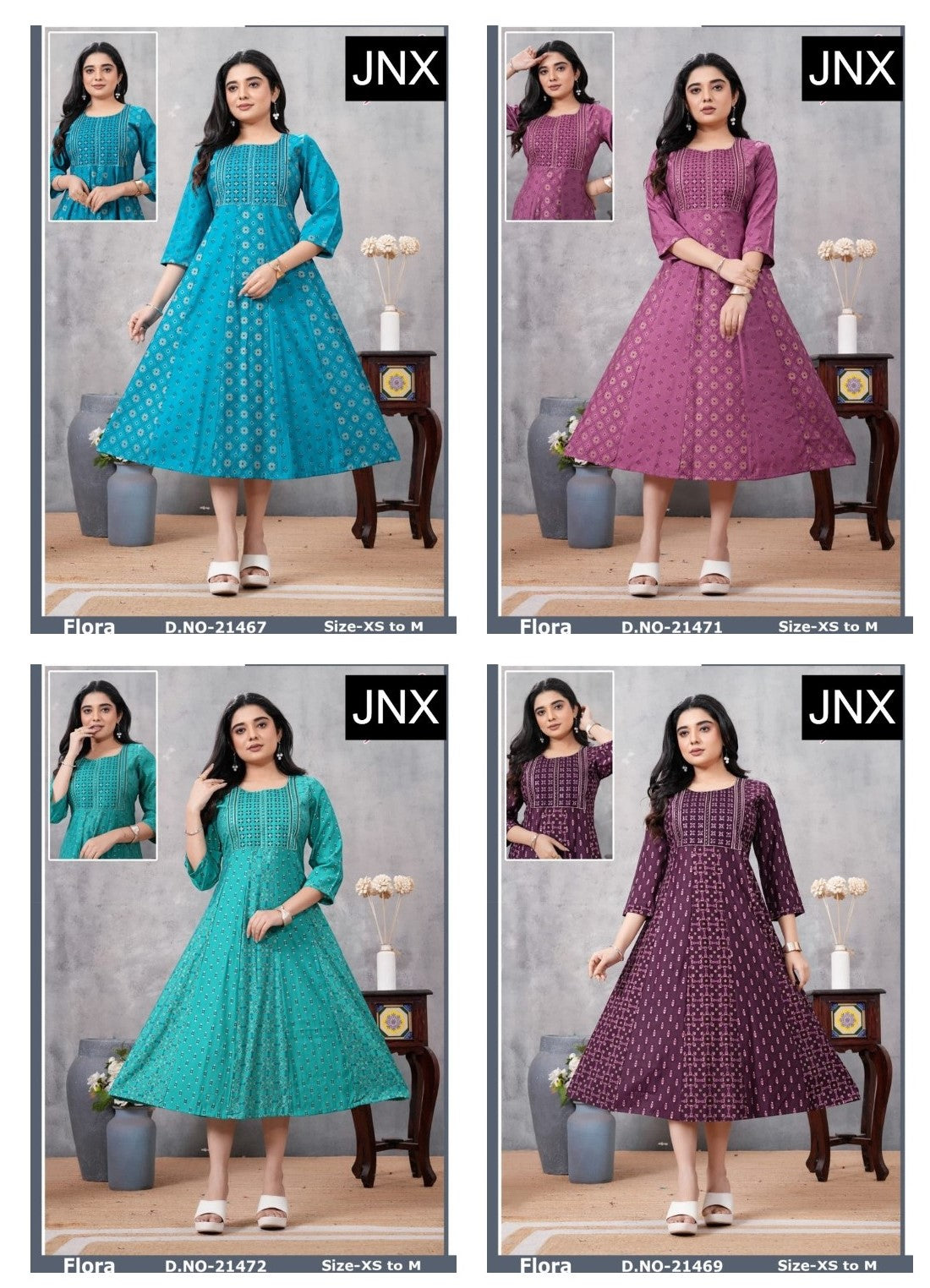 Flora 111225 Jnx Roman Anarkali Kurtis Wholesaler