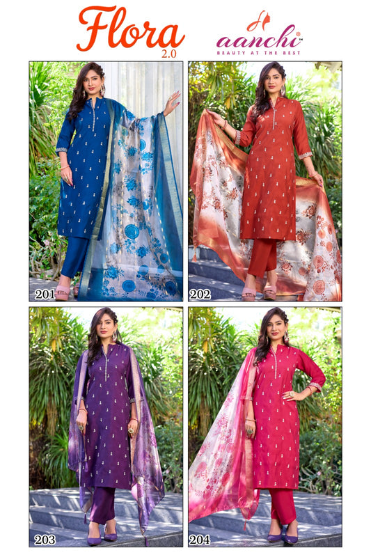 Flora 2.0 Aanchi Roman Silk Readymade Pant Style Suits Wholesale Price
