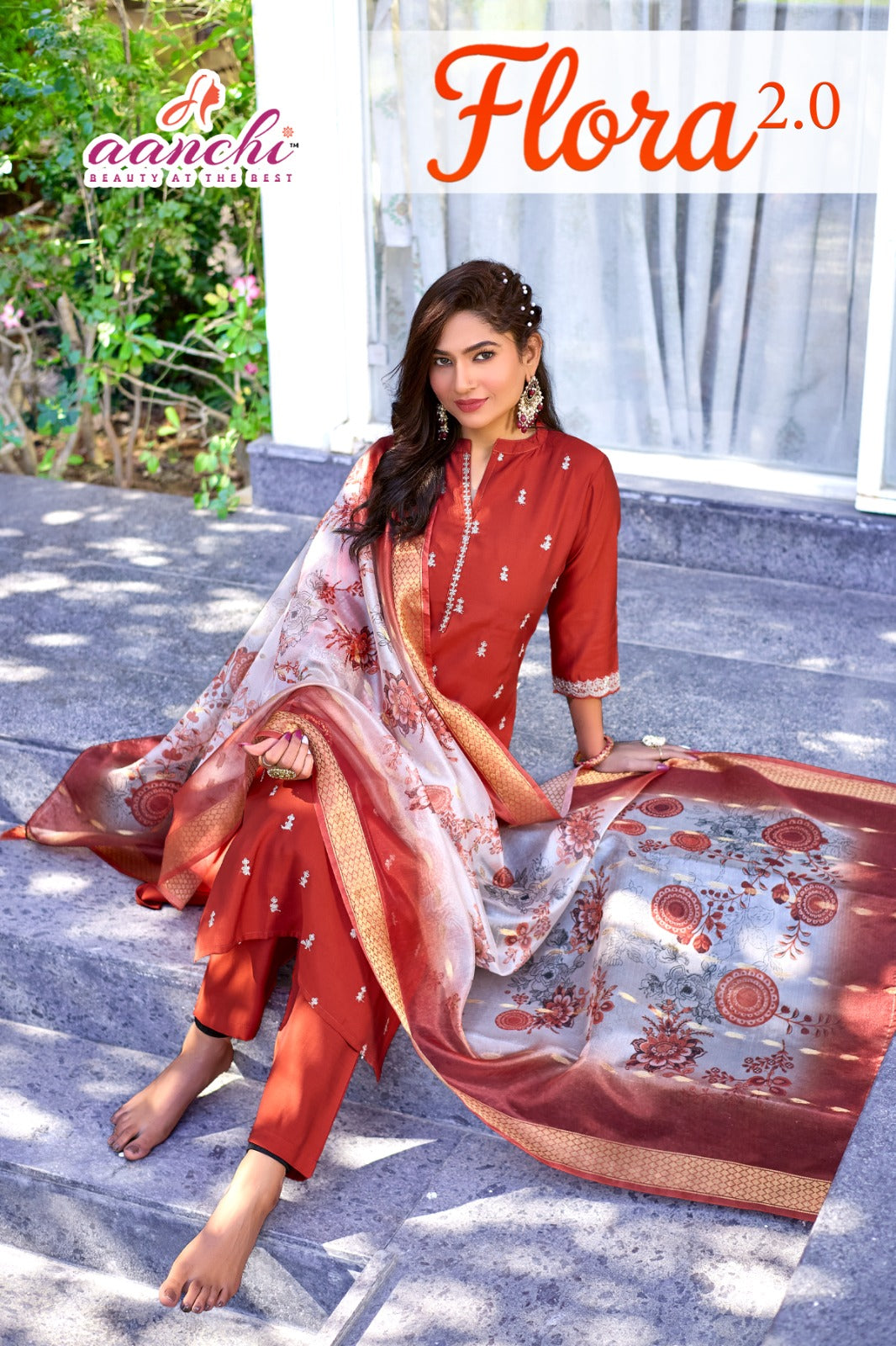 Flora 2.0 Aanchi Roman Silk Readymade Pant Style Suits Wholesale Price