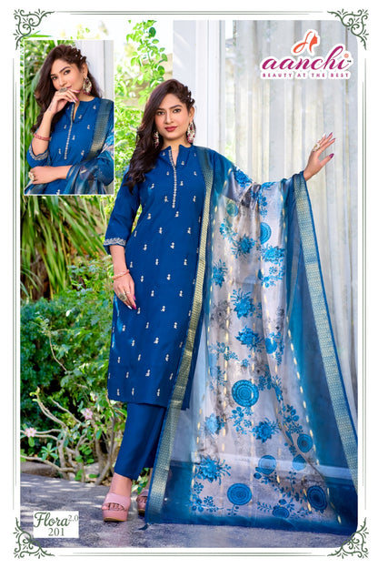 Flora 2.0 Aanchi Roman Silk Readymade Pant Style Suits Wholesale Price