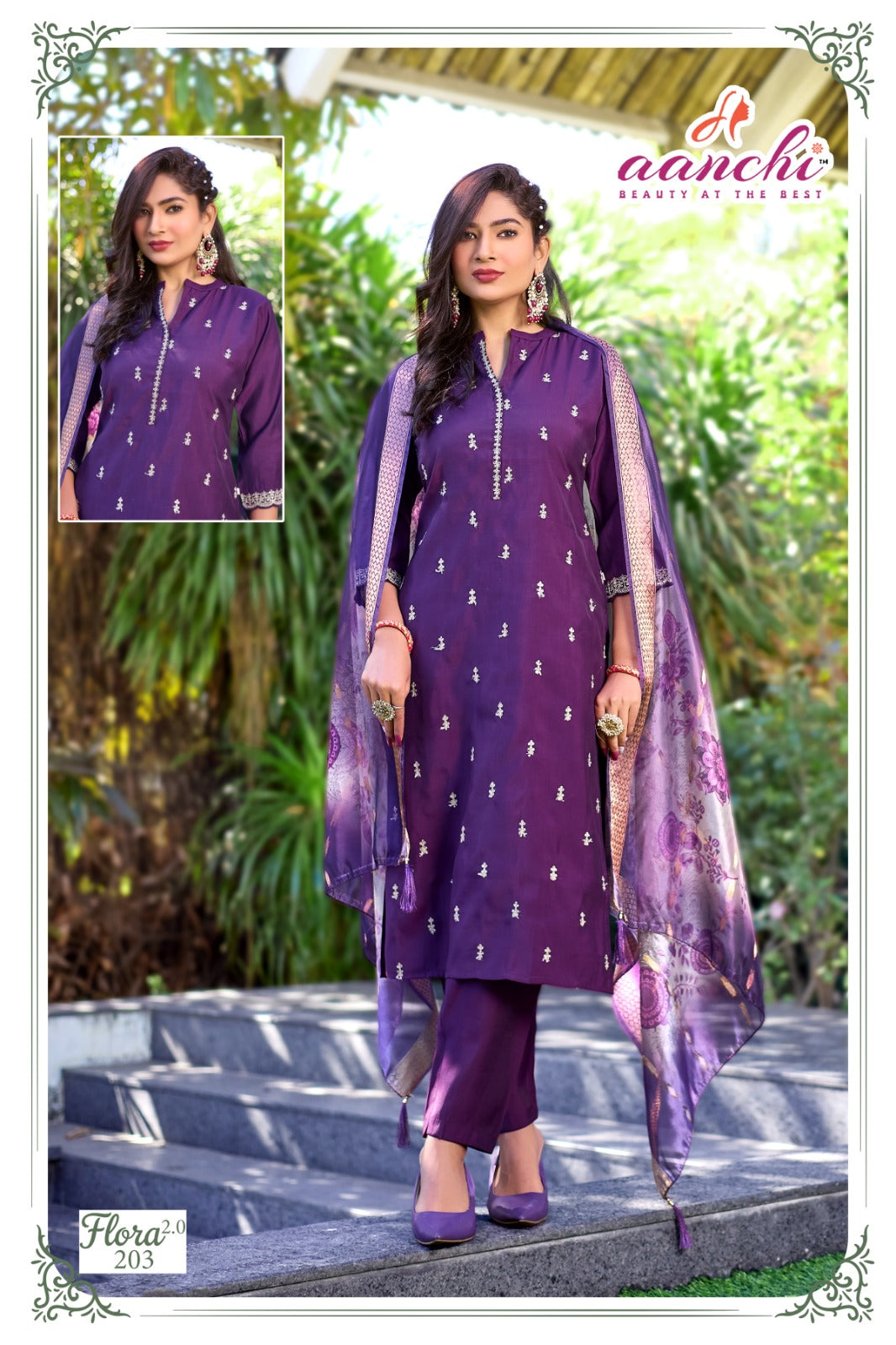 Flora 2.0 Aanchi Roman Silk Readymade Pant Style Suits Wholesale Price