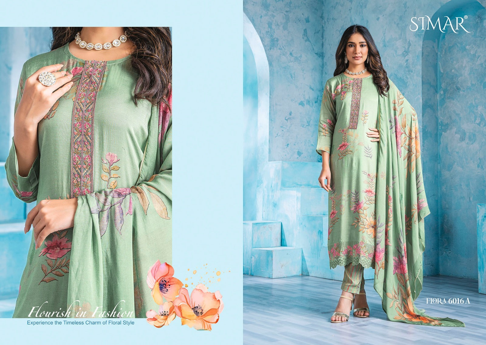 Flora 6016 Simar Viscose Muslin Pant Style Suits Manufacturer