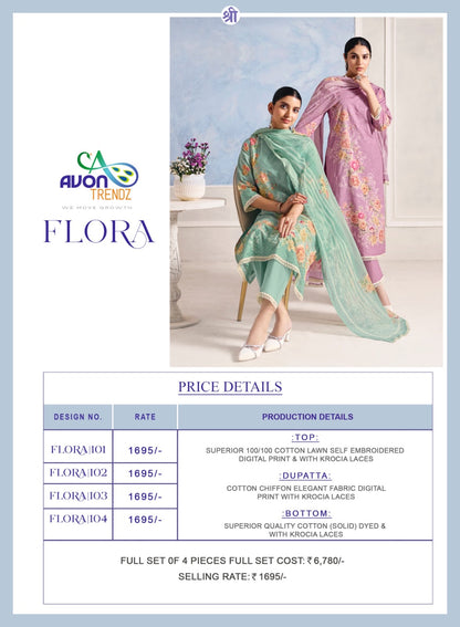 Flora Avon Trendz Cotton Lawn Pakistani Salwar Suits Wholesaler