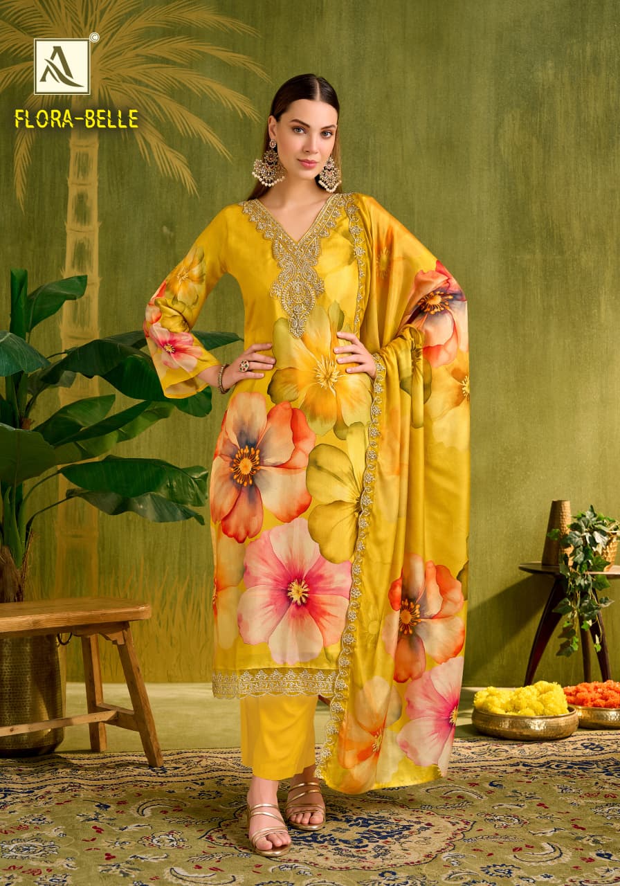 Flora Belle Alok Pure Maslin Karachi Salwar Suits Wholesaler Ahmedabad