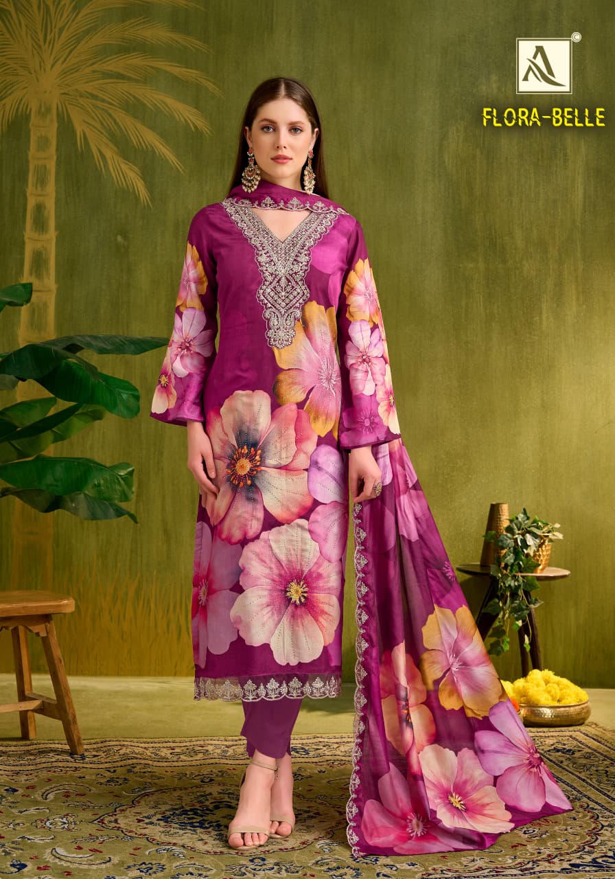 Flora Belle Alok Pure Maslin Karachi Salwar Suits Wholesaler Ahmedabad