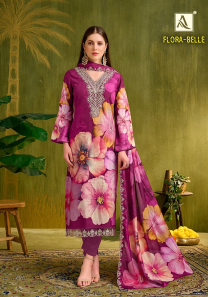 Flora Belle Alok Pure Maslin Karachi Salwar Suits Wholesaler Ahmedabad