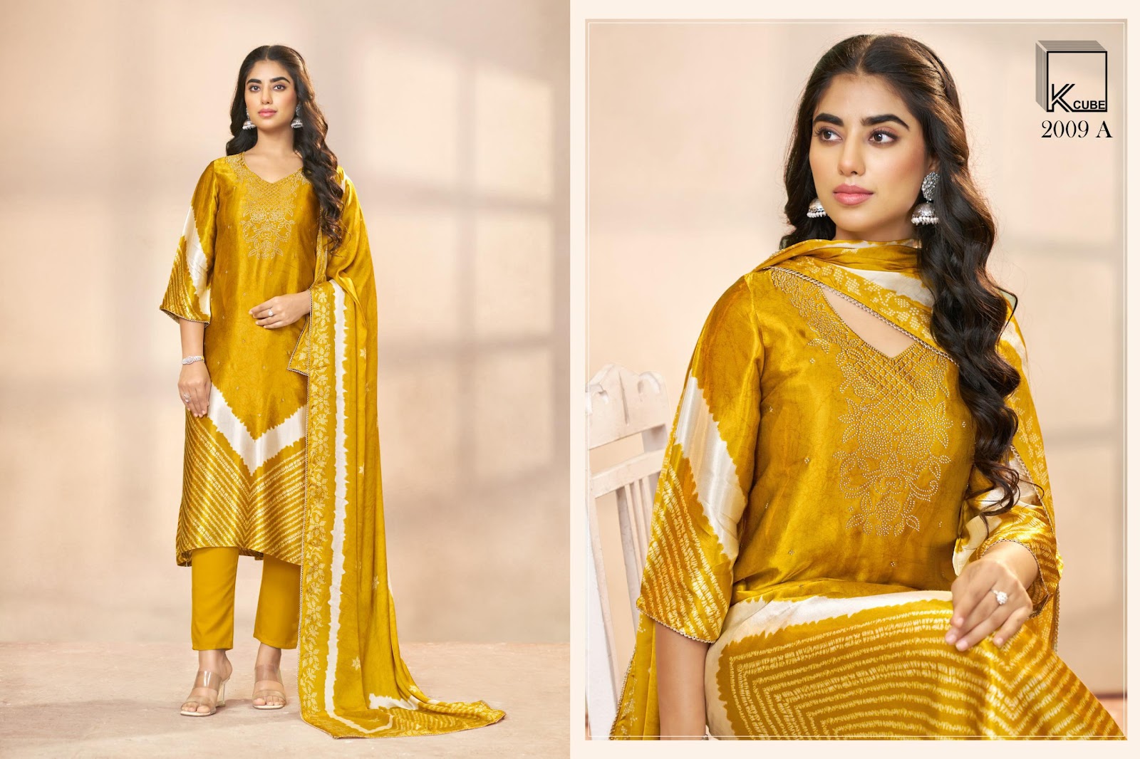 Flora K Cube Gaji Silk Pant Style Suits Manufacturer Ahmedabad