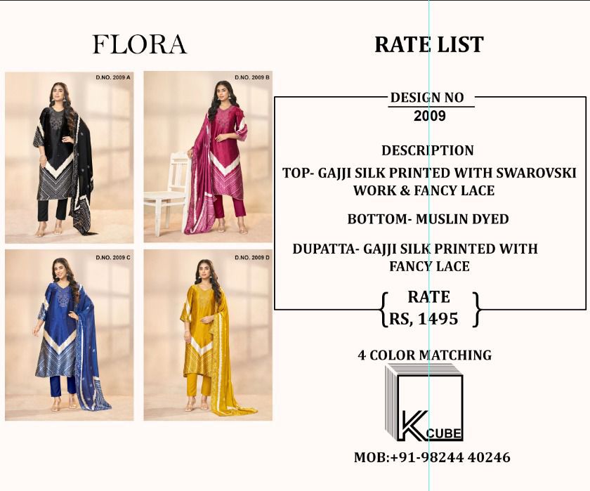 Flora K Cube Gaji Silk Pant Style Suits Manufacturer Ahmedabad