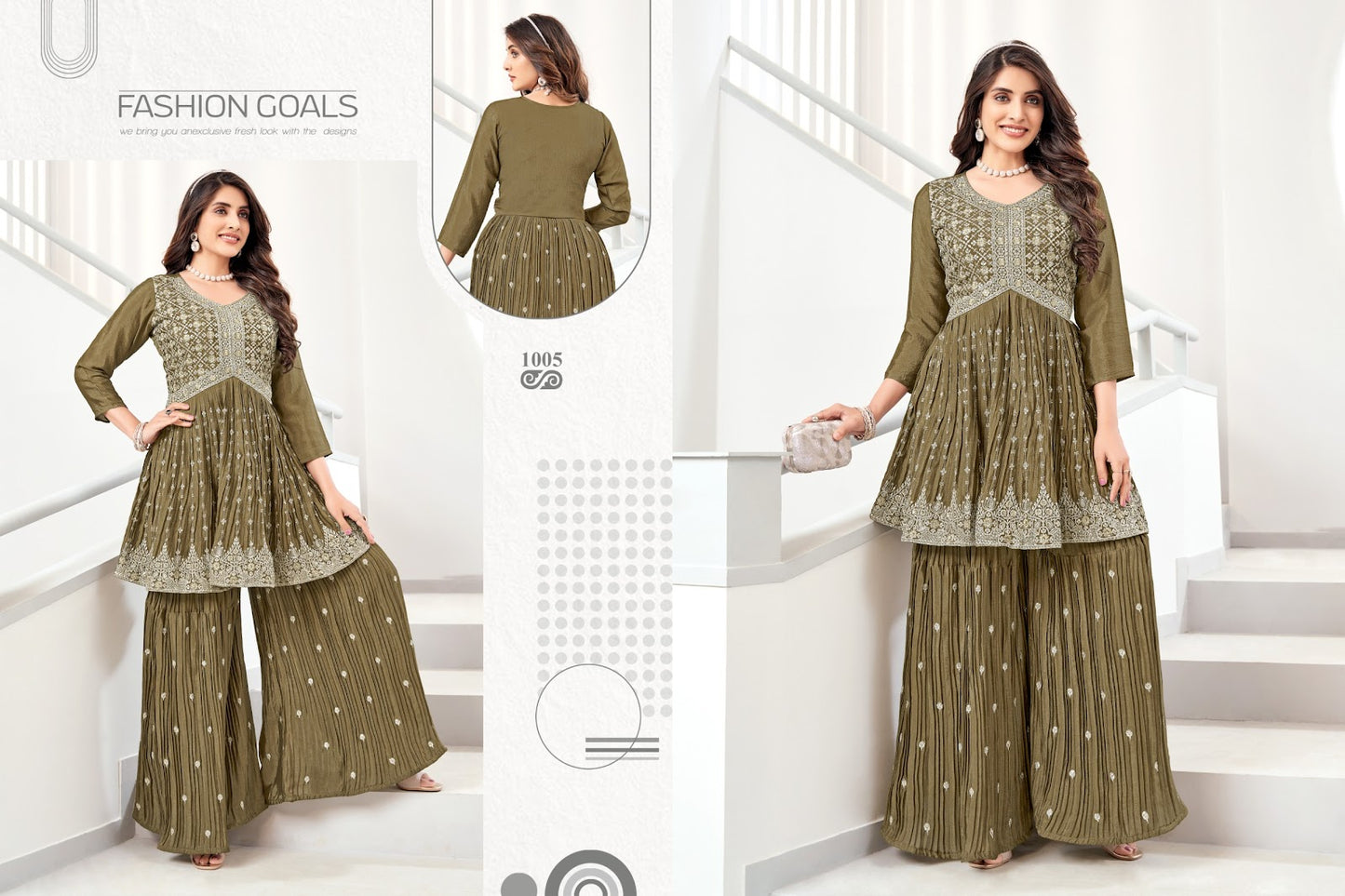 Flora Kf Fashion Chinon Silk Kurti Plazzo Set Supplier Gujarat
