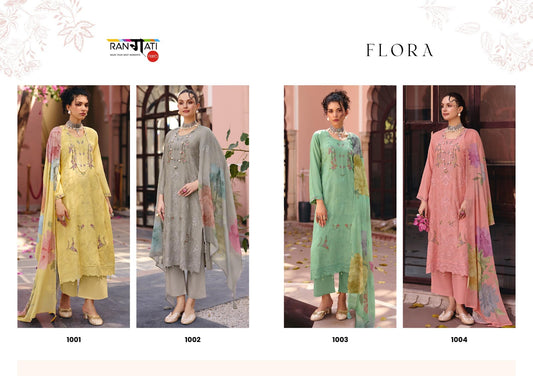 Flora Rangati Prints Silk Pant Style Suits Manufacturer Gujarat