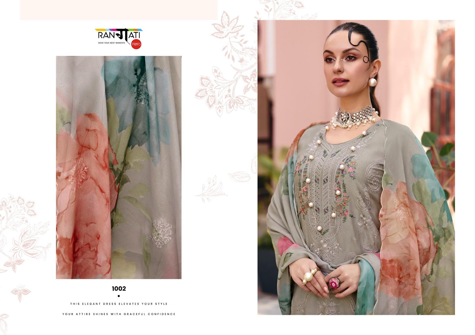 Flora Rangati Prints Silk Pant Style Suits Manufacturer Gujarat