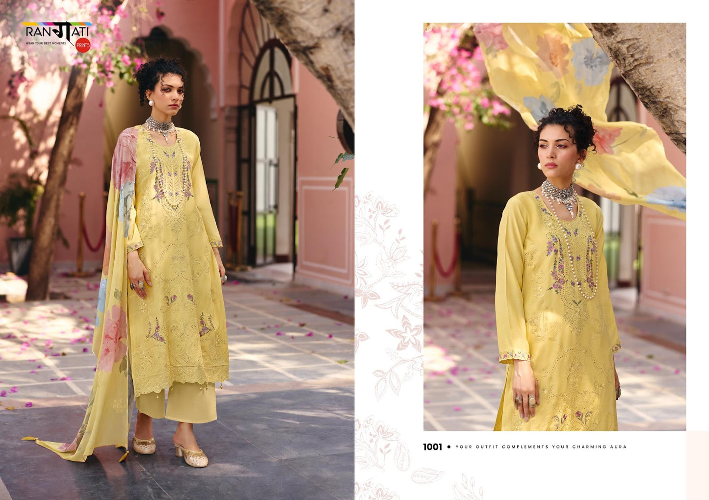 Flora Rangati Prints Silk Pant Style Suits Manufacturer Gujarat