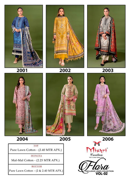 Flora Vol 2 Exclusive Lawn Collection Mishri Karachi Salwar Suits Manufacturer