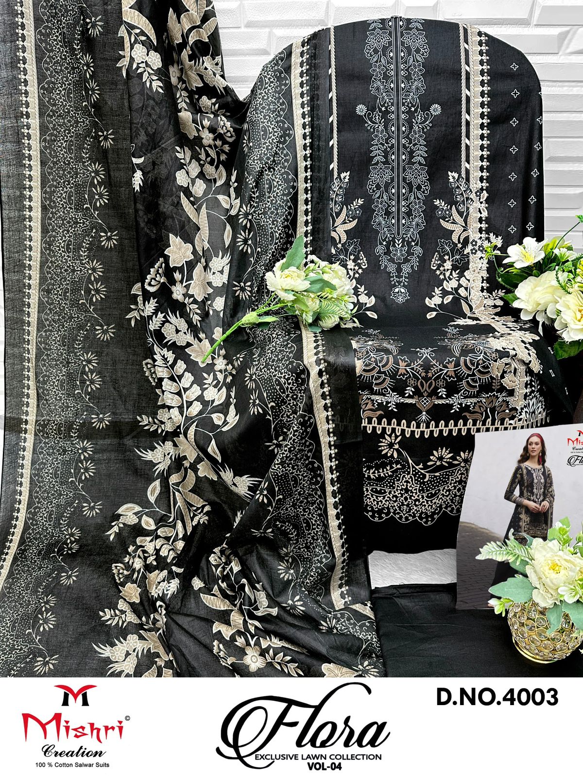 Flora Vol 4 Exclusive Lawn Collection Mishri Lawn Cotton Karachi Salwar Suits Exporter Gujarat