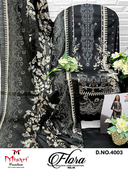 Flora Vol 4 Exclusive Lawn Collection Mishri Lawn Cotton Karachi Salwar Suits Exporter Gujarat