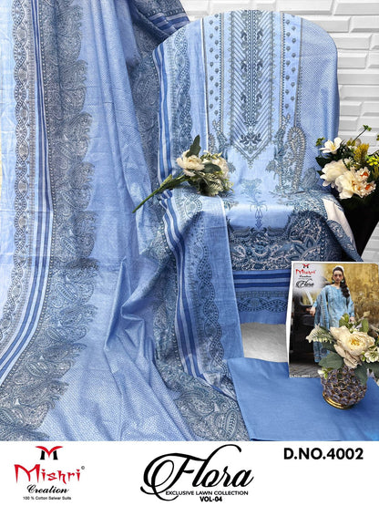 Flora Vol 4 Exclusive Lawn Collection Mishri Lawn Cotton Karachi Salwar Suits Exporter Gujarat