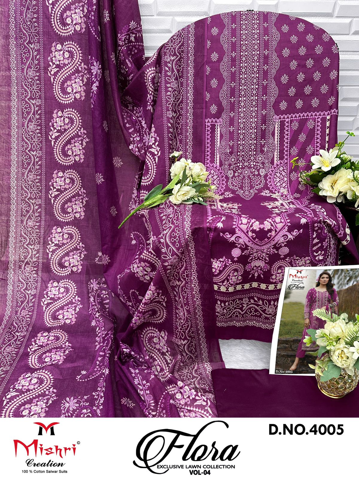 Flora Vol 4 Exclusive Lawn Collection Mishri Lawn Cotton Karachi Salwar Suits Exporter Gujarat