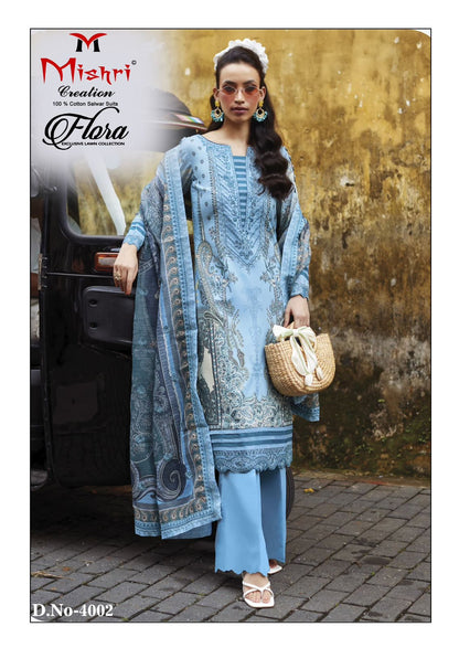 Flora Vol 4 Exclusive Lawn Collection Mishri Lawn Cotton Karachi Salwar Suits Exporter Gujarat