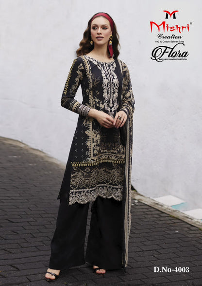 Flora Vol 4 Exclusive Lawn Collection Mishri Lawn Cotton Karachi Salwar Suits Exporter Gujarat
