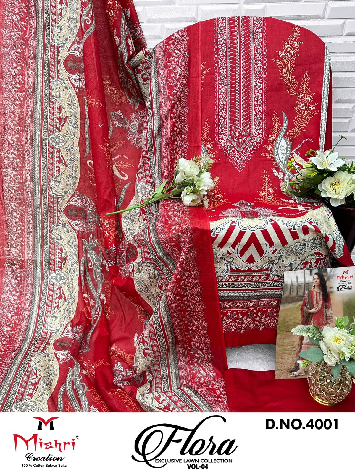 Flora Vol 4 Exclusive Lawn Collection Mishri Lawn Cotton Karachi Salwar Suits Exporter Gujarat