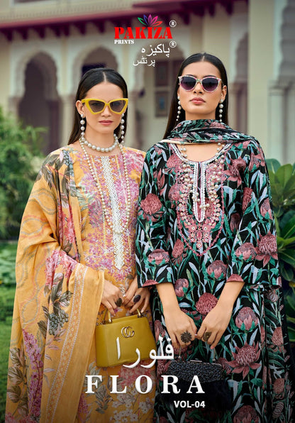 Flora Vol 4 Pakiza Prints Lawn Cotton Karachi Salwar Suits Exporter Gujarat