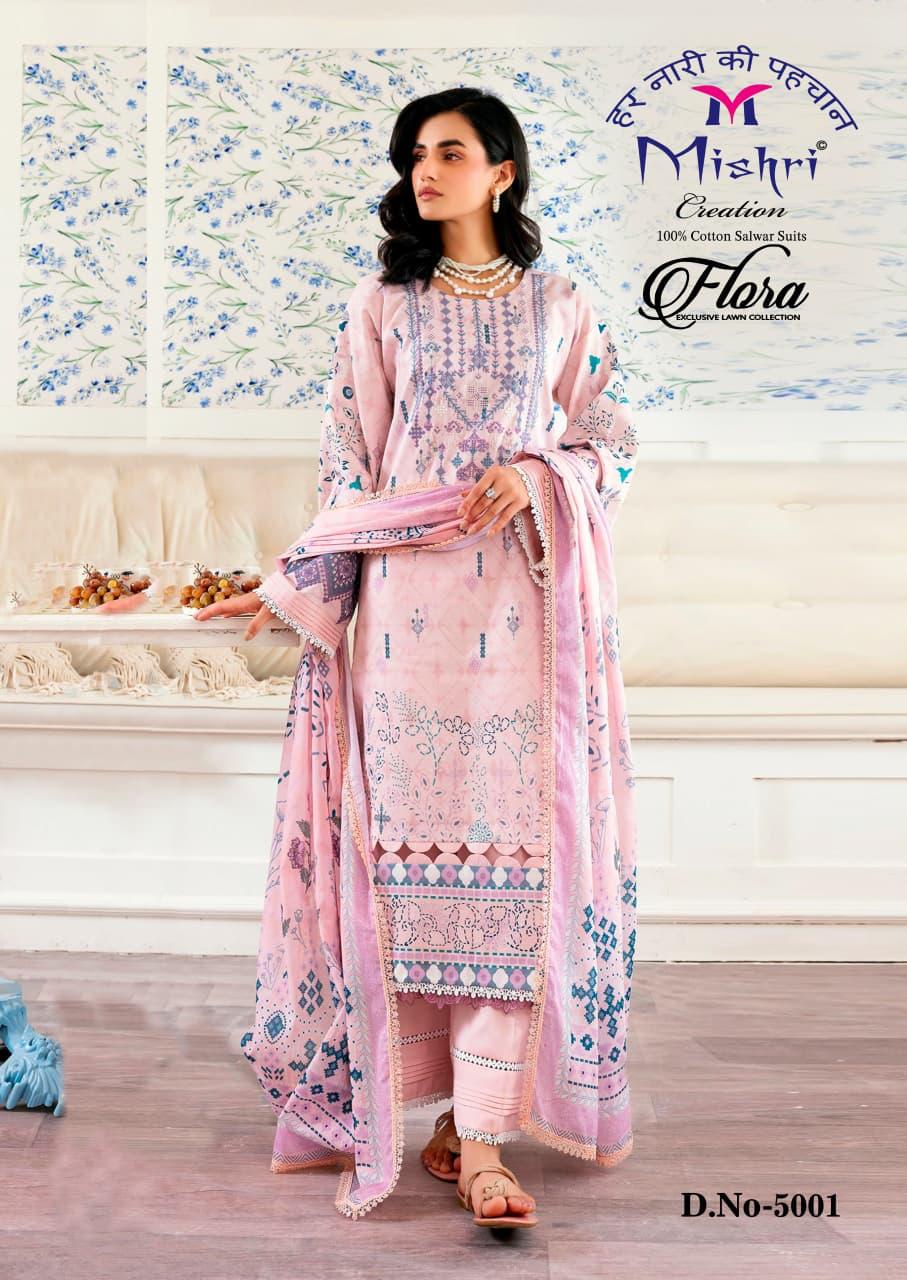 Flora Vol 5 Exclusive Lawn Mishri Cotton Karachi Salwar Suits Manufacturer India