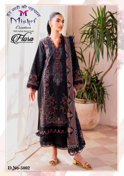 Flora Vol 5 Exclusive Lawn Mishri Cotton Karachi Salwar Suits Manufacturer India