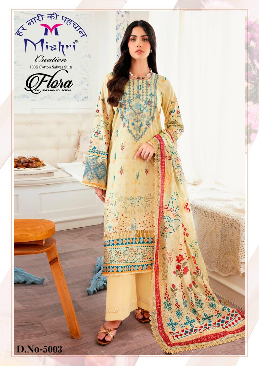 Flora Vol 5 Exclusive Lawn Mishri Cotton Karachi Salwar Suits Manufacturer India