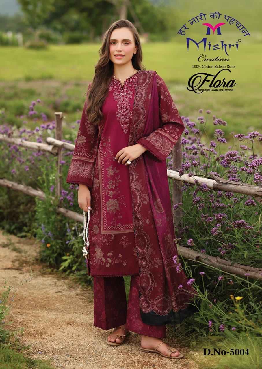 Flora Vol 5 Exclusive Lawn Mishri Cotton Karachi Salwar Suits Manufacturer India