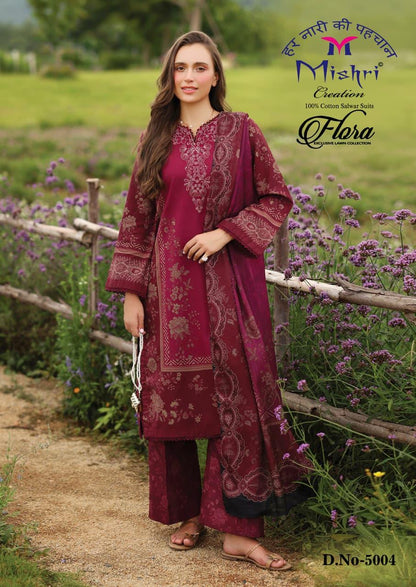 Flora Vol 5 Exclusive Lawn Mishri Cotton Karachi Salwar Suits Manufacturer India