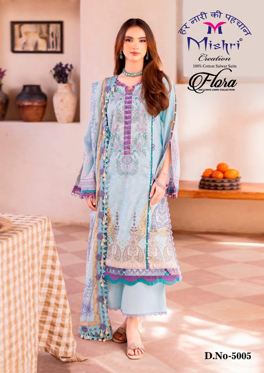 Flora Vol 5 Exclusive Lawn Mishri Cotton Karachi Salwar Suits Manufacturer India