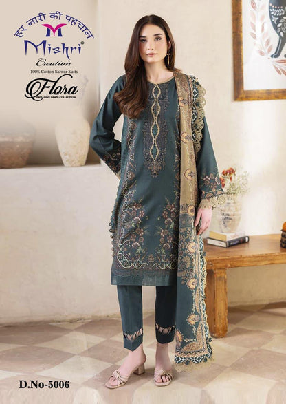 Flora Vol 5 Exclusive Lawn Mishri Cotton Karachi Salwar Suits Manufacturer India