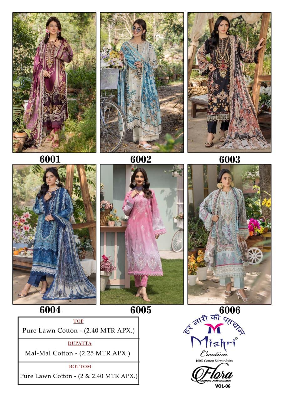 Flora Vol 6 Exclusive Lawn Mishri Cotton Karachi Salwar Suits Exporter Gujarat