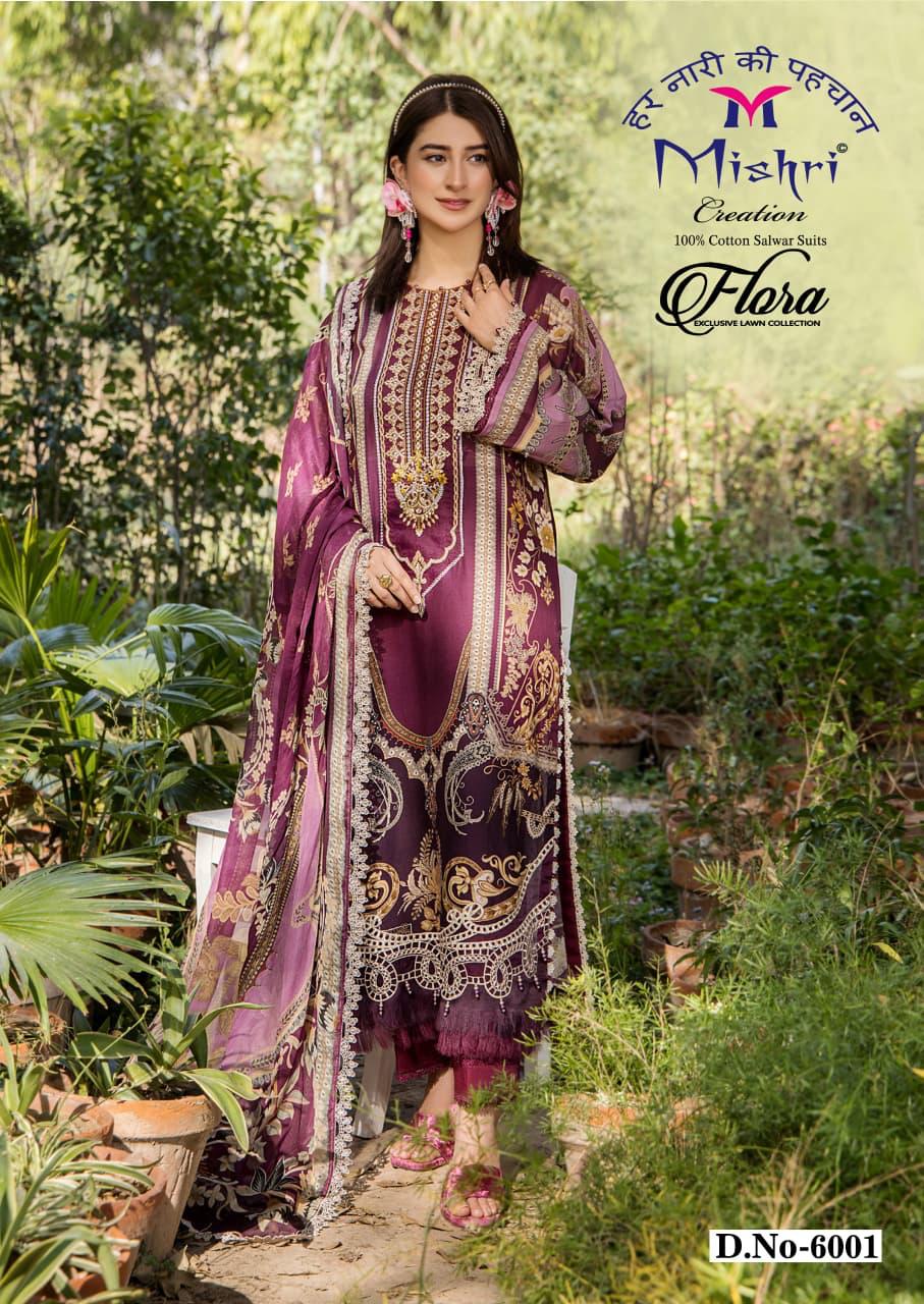 Flora Vol 6 Exclusive Lawn Mishri Cotton Karachi Salwar Suits Exporter Gujarat