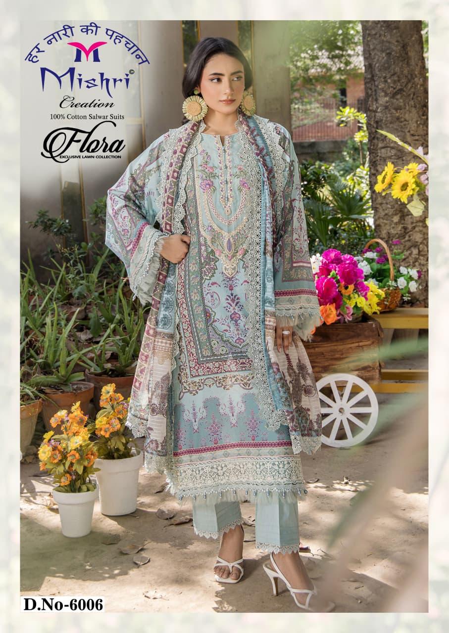 Flora Vol 6 Exclusive Lawn Mishri Cotton Karachi Salwar Suits Exporter Gujarat
