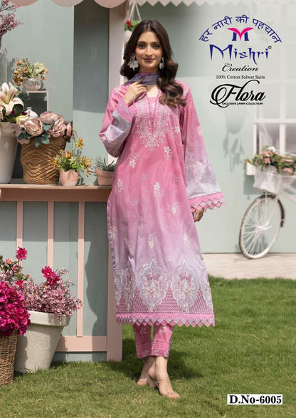 Flora Vol 6 Exclusive Lawn Mishri Cotton Karachi Salwar Suits Exporter Gujarat