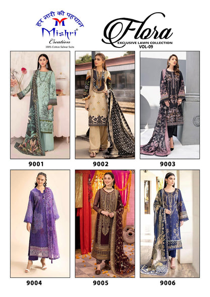 Flora Vol 9 Mishri Lawn Cotton Karachi Salwar Suits Exporter